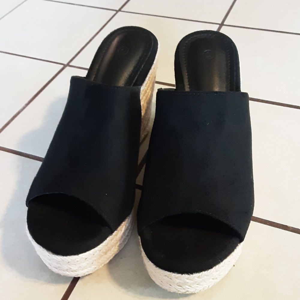Black Wedge Sandals